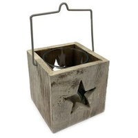 Świecznik drewniany ze szklanym wkładem `Gwiazdka`